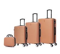 CELIMS - 4-Piece Hard Shell Luggage Set | Carry-On + Medium + Large + Vanity Case | 55x40x20 + 65cm + 75cm | Set of 3 Suitcases + 1 Vanity Case | Coral