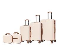 CELIMS - 5-Piece Hard Shell Luggage Set | Carry-On + Medium + Large + 2X Vanity Cases | 55x40x20 + 65cm + 75cm | Set of 3 Suitcases + 2 Vanity Cases | Cream