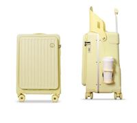CELIMS - Cabin suitcase with child seat PopSeat | 55x35x25 | USB door | Heavy duty wheels with brake | Cup holder | Padlock, Yellow, 55x35x25cm, Easyjet Cabin Suitcase