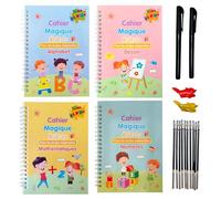 CELIMS - Set of 4 Magic Writing Books | Reusable with Grooves | Math Alphabet, Drawing, Numbers + 2 Pens | Ages 3 Years and Up