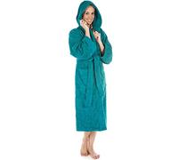 CelinaTex Bathrobe with Shawl Collar or Hood XL Turquoise Cotton Sauna Gown Women's Men's Terry Towel Dressing Gown
