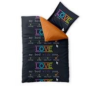 CelinaTex Fashion Bed Linen 155 x 220 cm 2-Piece Cotton Love Words Black Orange