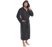 CelinaTex Men's Florida Bathrobe, Hooded, Plain, Long, Patched Pockets, Unisex, Microfibre, Coral-Fleece, Anthracite, Large
