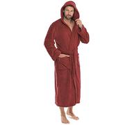 CelinaTex Men's Florida Bathrobe, Hooded, Plain, Long, Patched Pockets, Unisex, Microfibre, Coral-Fleece, Chilli-Red, Large