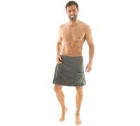CelinaTex Men's Sauna Kilt with Velcro Fastener and Bag Coral Fleece Lightweight Wrap Malaga, Soft, Fluffy Sauna Towel, Polyester, grey, S/M