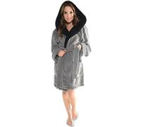 CelinaTex Miami Bathrobe, Hooded, Two-Tone, Short, Patched Pockets, Women, Microfibre, Coral-Fleece, Anthracite Black, Small