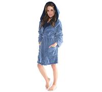 CelinaTex Miami Bathrobe, Hooded, Two-Tone, Short, Patched Pockets, Women, Microfibre, Coral-Fleece, Medium Blue/Dark Blue, Large