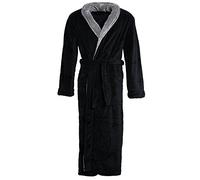 CelinaTex Nevada Bathrobe, Shawl Collar, Two-Tone, Long, Patched Pockets, Unisex, Microfibre, Coral-Fleece, Black/Anthracite, XXXL