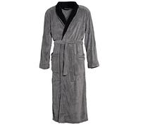 CelinaTex Nevada Bathrobe, Shawl Collar, Two-Tone, Long, Patched Pockets, Unisex, Microfibre, Coral-Fleece, Anthracite/Black, Small