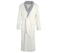 CelinaTex Nevada Bathrobe, Shawl Collar, Two-Tone, Long, Patched Pockets, Unisex, Microfibre, Coral-Fleece, White/Grey, Small