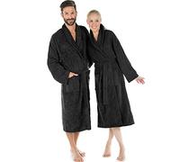 CelinaTex Oregon Bathrobe, Shawl Collar, Plain, Long, Patched Pockets, Piping, Women, Men, Unisex, 100% Cotton, Black, XX-Large