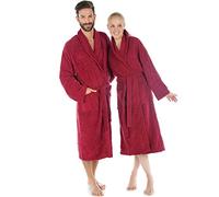CelinaTex Oregon Bathrobe, Shawl Collar, Plain, Long, Patched Pockets, Piping, Women, Men, Unisex, 100% Cotton, Bordeaux, XX-Large