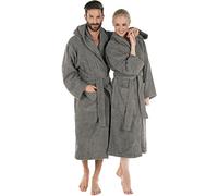 CelinaTex Montana Bathrobe, Hooded, Plain, Long, Patched Pockets, Stitching, Women, Men, Unisex, 100% Cotton, Dark Grey, XL