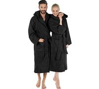 CelinaTex Montana Bathrobe, Hooded, Plain, Long, Patched Pockets, Stitching, Women, Men, Unisex, 100% Cotton, Black, M