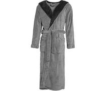 CelinaTex Texas Bathrobe, Hooded, Two-Tone, Long, Patched Pockets, Unisex, Microfibre, Coral-Fleece, Anthracite Black, Small