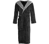CelinaTex Texas Bathrobe, Hooded, Two-Tone, Long, Patched Pockets, Unisex, Microfibre, Coral-Fleece, Black Anthracite, Large
