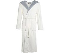 CelinaTex Texas Bathrobe, Hooded, Two-Tone, Long, Patched Pockets, Unisex, Microfibre, Coral-Fleece, Cream-White Grey, X-Large