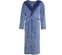 CelinaTex Texas Bathrobe, Hooded, Two-Tone, Long, Patched Pockets, Unisex, Microfibre, Coral-Fleece, Medium Blue/Dark Blue, XXXL