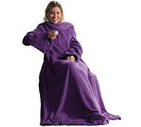 CelinaTex TV blanket cuddly blanket with sleeves pockets foot pocket microfibre Coral fleece blanket 170 x 200 cm purple
