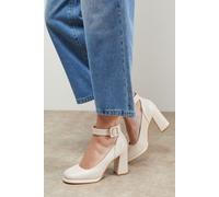 Celine Faux Leather Covered Buckle High Block Heel Platform Court Shoes Oasis Beige 3