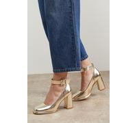 Celine Faux Leather Covered Buckle High Block Heel Platform Court Shoes Oasis Gold 5