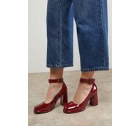 Celine Faux Patent Leather Covered Buckle High Block Heel Platform Court Shoes Oasis Burgundy 8