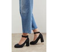 Celine Faux Suede Covered Buckle High Block Heel Platform Court Shoes Oasis Natural Black 4