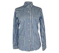 Celine Women's Preloved Button Down Stripes Blouse in Light Blue Cotton | Size: 34