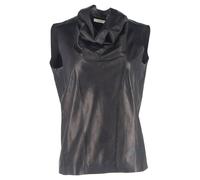 Celine Women's Preloved Cowl Neck Blouse in Black Leather | Size: 34