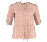 Celine Women's Preloved Printed Crepe Blouse with Bow in Peach Silk | Size: 38
