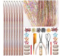 Celinebella Galaxy Hair Tinsel Kit 8 Packs Starry Pink 2000 Strands Heat Resistant 320°F Full Tool Set for Women Teens Wedding Prom Party Festival Hair Accessories