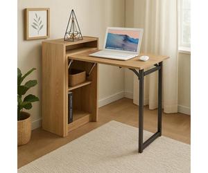 Celino Folding Desk Computer Laptop Table Foldable Workstation Study Writing Home Office Storage Shelves 102X59X85 Cm