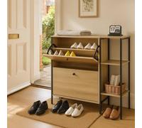 Celino Shoe Cabinet With 2 Drawers, Pull Down Mdf Wooden Shoe Storage Organizer Cupboard Shoes Rack Cabinet Freestanding Footwear