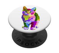 Cell Phone Button Pop Up Holder Cat Print Design Rainbow PopSockets PopGrip: Swappable Grip for Phones & Tablets PopSockets Adhesive PopGrip