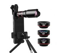 Cell Phone Camera Lens Kit, 4 in 1 Phone Lens Kit, 28x Telephoto Lens, 180° Fisheye Lens, 120° Super Wide-Angle Lens, 20x Macro Lens with Universal Clip for iPhone Android Smartphone