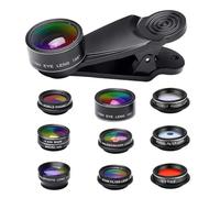 Cell Phone Camera Lens Kit - Cell Phone Lens Kit, 10 in 1 Clip Phone Lens Kit, 20X 15X Macro Lens, Macro Wide Angle Telephoto Lens, 198° Fisheye Lens, Telephoto Lens, For The