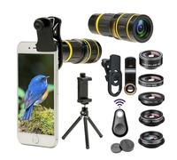 Cell Phone Camera Lens with Tripod+ Shutter Remote,6 in 1 18x Telephoto Zoom Lens/Wide Angle/Macro/Fisheye/Kaleidoscope/CPL, Clip-On lense Compatible for iPhone X 8 7 6s Plus, Samsung and More