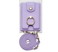 Cell Phone Card Holder - PU Leather Stick On Card Sleeve, Adhesive Phone Case Holder, Ring Grip Support | Compact Credit Storage Accessory for Smartphone Travel Work Gym Outdoor Carry Uses