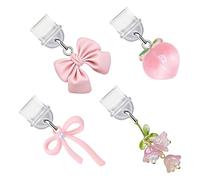 Cell Phone Dust Plug, Peach Bow Charm Set, 4 Piece Dustproof Ribbon Plug Set Resin for USB/Type-C Ports - Cute Phone Tablet Laptop Protection | Travel | Home