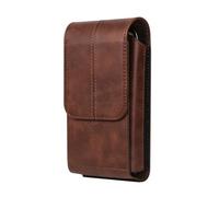 Cell Phone Holster with Belt Loop, Vertical Phone Waist Pack Leather Brown, 6.9" Leather Phone Belt Clip Case with Carabiner Smartphone Belt Loop Sport Travel Waist Holder Bag Pocket Wallet Purse