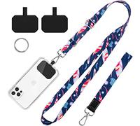 Cell Phone Lanyard,Crossbody Neck Lanyard, Hand Wrist Strap for Cell Mobile Phone,Key Chain, Card Holder,ID Badge, Shoulder Neck Strap for All Smartphones.Free 2×Pads, Metal Keyrings (Blue Feather)