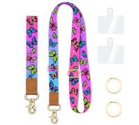 Cell Phone Lanyard Crossbody with Wrist Strap, Cute Butterfly Lanyards for Around The Neck Wristlet Adjustable Phone Strap for Keys Case ID Badges Accessories
