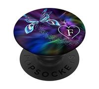 Cell Phone Pop Up Holder,Butterfly Blue Cute Heart Letter F PopSockets PopGrip: Swappable Grip for Phones & Tablets
