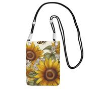 Cell Phone Purse Bees Sunflowers Daisy Rose Flowers Crossbody Bags Waterproof Cell Phone Bag Shoulder Handbag for Women, Black, One Size