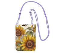 Cell Phone Purse Bees Sunflowers Daisy Rose Flowers Crossbody Bags Waterproof Cell Phone Bag Shoulder Handbag for Women, Purple, One Size