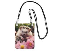 Cell Phone Purse Cute Hedgehog in Flowers Crossbody Bags Waterproof Cell Phone Bag Shoulder Handbag for Women