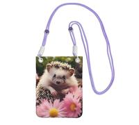 Cell Phone Purse Cute Hedgehog in Flowers Crossbody Bags Waterproof Cell Phone Bag Shoulder Handbag for Women