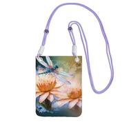 Cell Phone Purse Flying Dragonflies Lily Flower Crossbody Bags Waterproof Cell Phone Bag Shoulder Handbag for Women