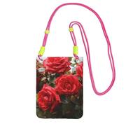 Cell Phone Purse Red Roses Bush in The Garden Crossbody Bags Waterproof Cell Phone Bag Shoulder Handbag for Women, Fuchusia, One Size