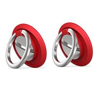 Cell Phone Ring Stand Holder, 2 Pieces Metal Finger Stand Kickstand 360°Rotation Phone Ring Holder Stand, Magnetic Ring Hand Grip with Knob Loop (Red)